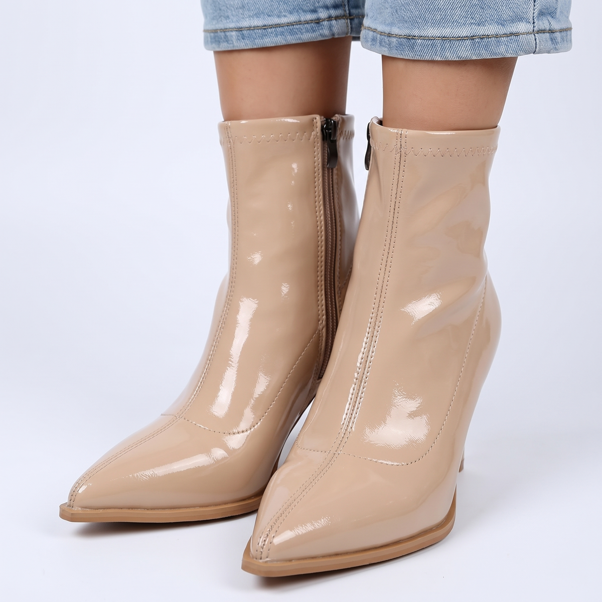 Women's Pointed Toe Ankle Winter Boots Block Heel Zip-Up Bootie