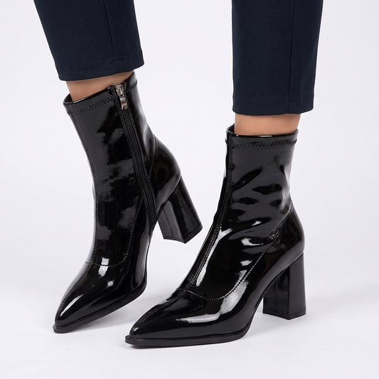 Women's Pointed Toe Ankle Winter Boots Block Heel Zip-Up Bootie