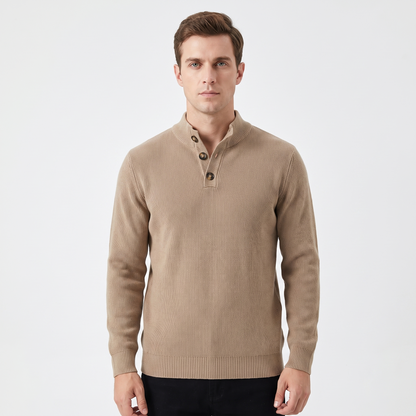 Men's Quarter-Zip Winter Sweater Ribbed Knit Contrast Collar Pullover