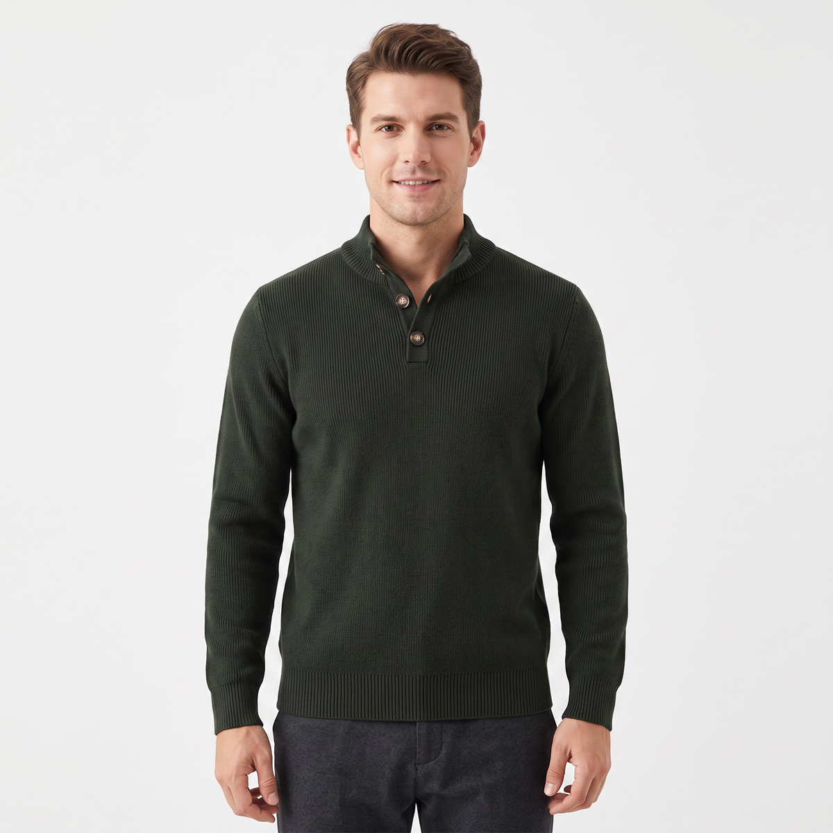 Men's Quarter-Zip Winter Sweater Ribbed Knit Contrast Collar Pullover