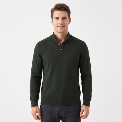 Men's Quarter-Zip Winter Sweater Ribbed Knit Contrast Collar Pullover