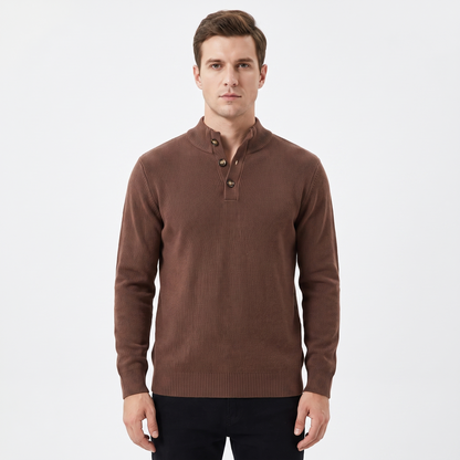 Men's Quarter-Zip Winter Sweater Ribbed Knit Contrast Collar Pullover