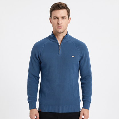 Men's Quarter-Zip Winter Sweater Ribbed Knit Contrast Collar Pullover