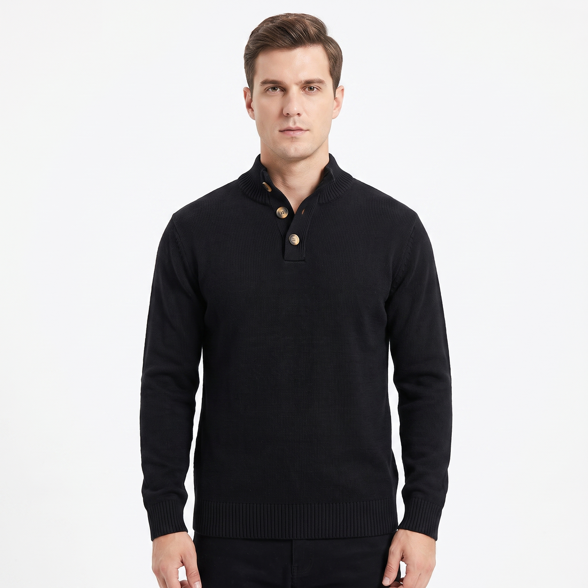 Men's Quarter-Zip Winter Sweater Ribbed Knit Contrast Collar Pullover