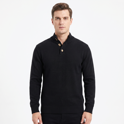 Men's Quarter-Zip Winter Sweater Ribbed Knit Contrast Collar Pullover