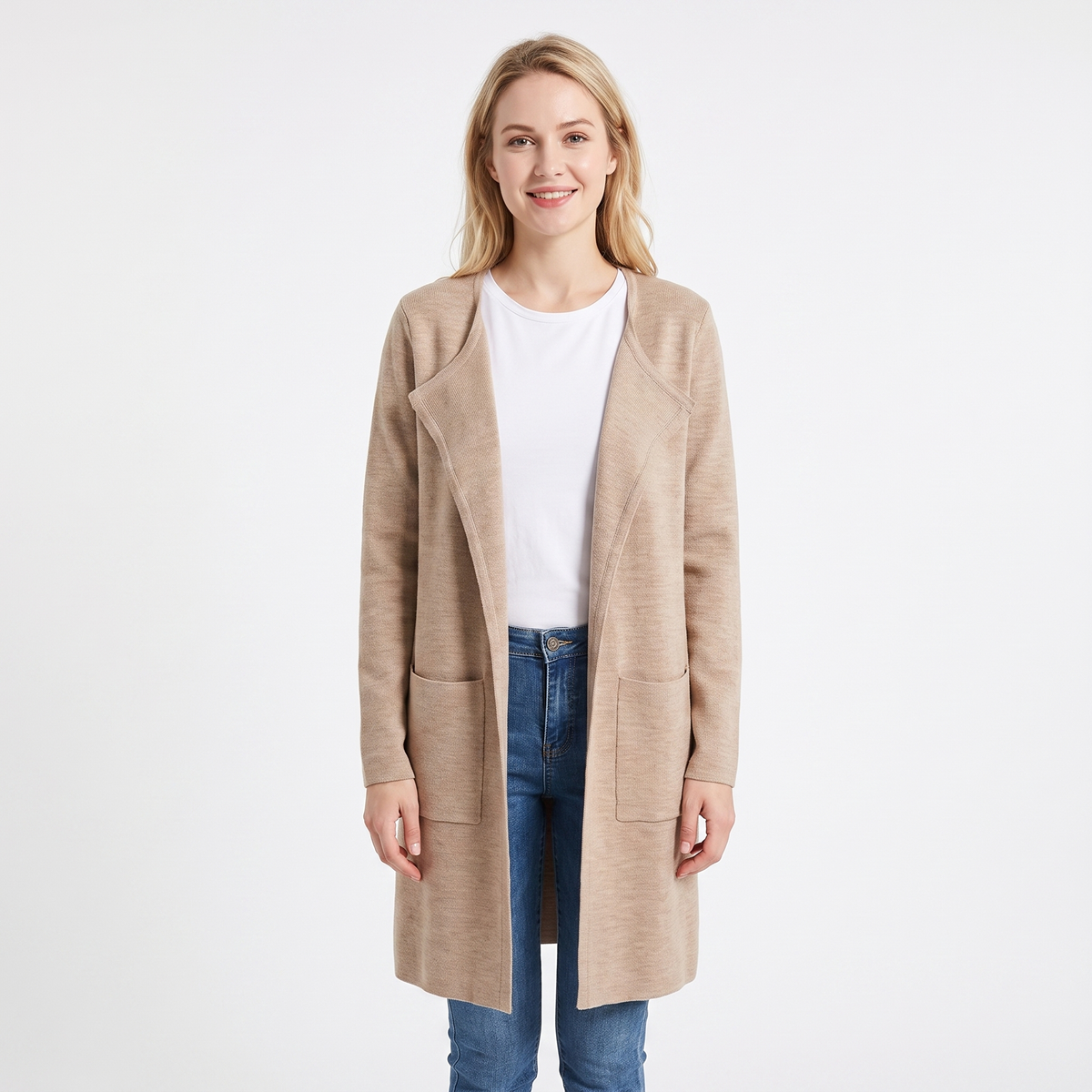 Women's Longline Cardigan Open-Front Knit Winter Coat with Pockets