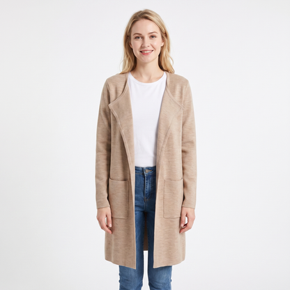 Women's Longline Cardigan Open-Front Knit Winter Coat with Pockets