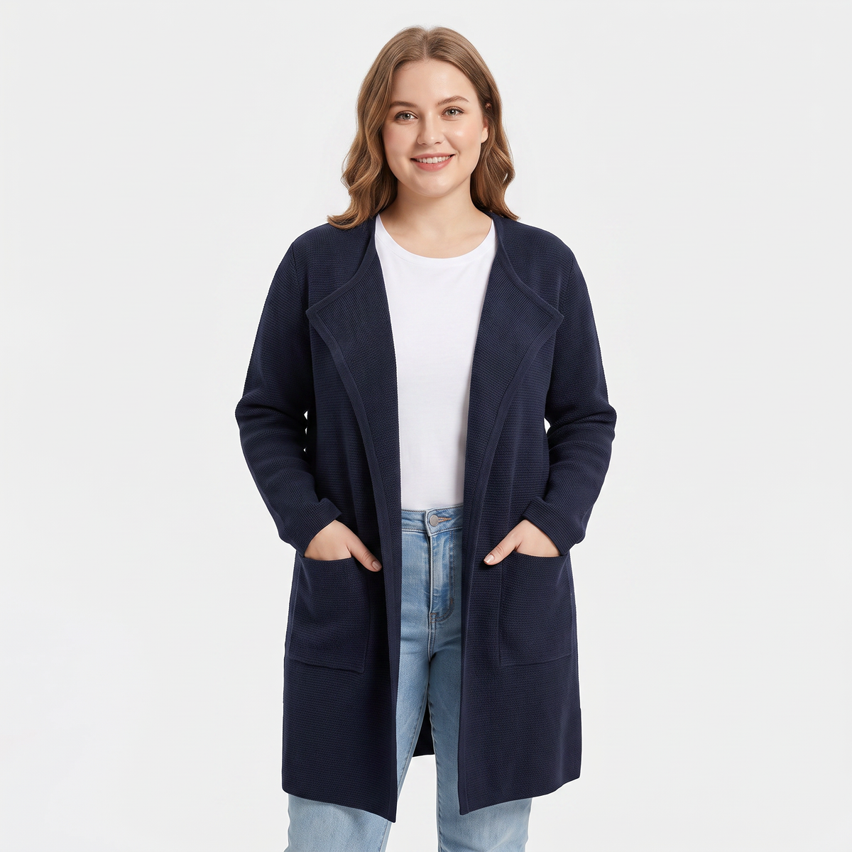 Women's Longline Cardigan Open-Front Knit Winter Coat with Pockets