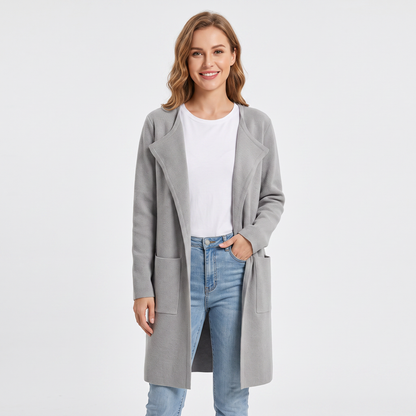 Women's Longline Cardigan Open-Front Knit Winter Coat with Pockets