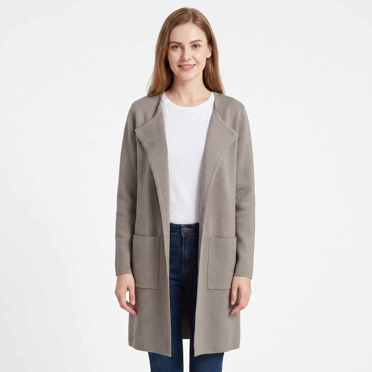 Women's Longline Cardigan Open-Front Knit Winter Coat with Pockets
