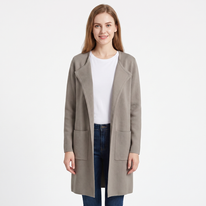 Women's Longline Cardigan Open-Front Knit Winter Coat with Pockets