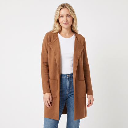 Women's Longline Cardigan Open-Front Knit Winter Coat with Pockets