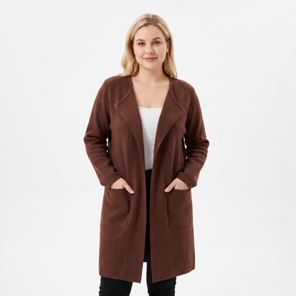 Women's Longline Cardigan Open-Front Knit Winter Coat with Pockets