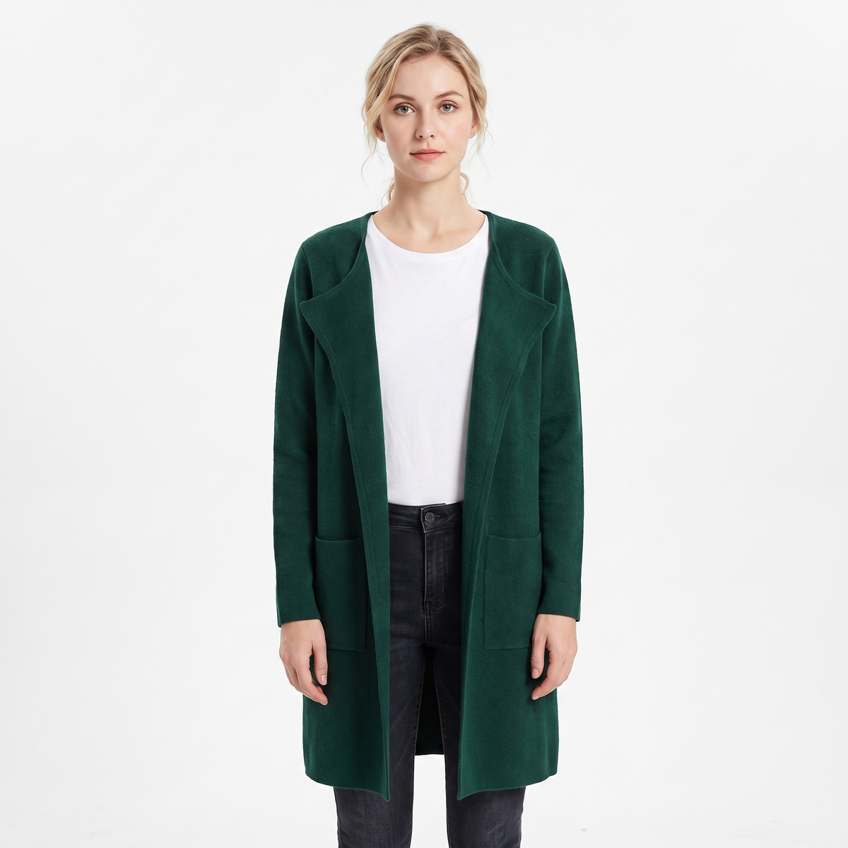 Women's Longline Cardigan Open-Front Knit Winter Coat with Pockets
