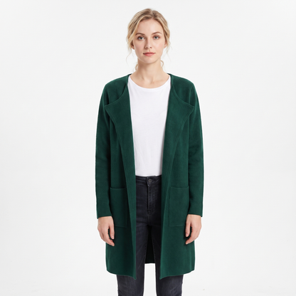 Women's Longline Cardigan Open-Front Knit Winter Coat with Pockets