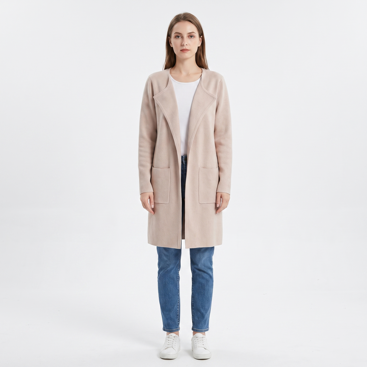 Women's Longline Cardigan Open-Front Knit Winter Coat with Pockets