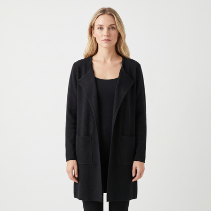 Women's Longline Cardigan Open-Front Knit Winter Coat with Pockets