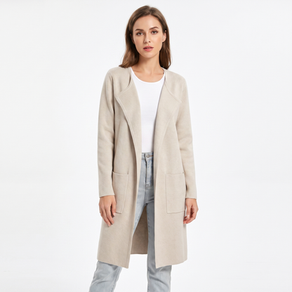 Women's Longline Cardigan Open-Front Knit Winter Coat with Pockets