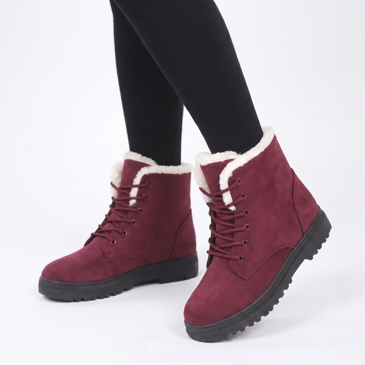 Women's Wool-Lined Snow Lace-Up Winter Ankle Boots