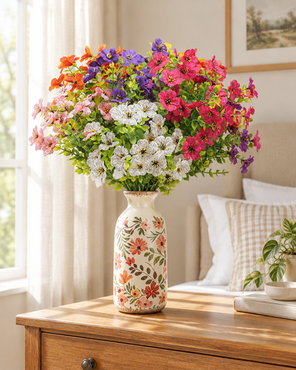 Colourful Artificial Wildflower Bouquet styled in a ceramic vase on a dresser (vase sold separately)