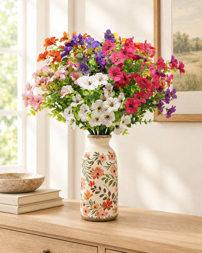 Colourful Artificial Wildflower Bouquet styled in a ceramic vase on a console table (vase sold separately)