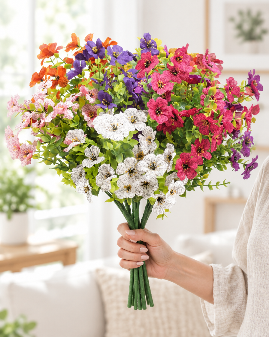 Colourful Artificial Wildflower Bouquet held in a hand