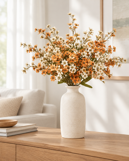 Orange & Cream Artificial Blossom Sprays styled in a ceramic vase on a console table (vase sold separately)