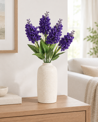 Purple Artificial Hyacinth Bunch styled in a ceramic vase on a console table (vase sold separately)