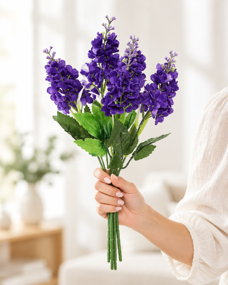 Purple Artificial Hyacinth Bunch held in a hand