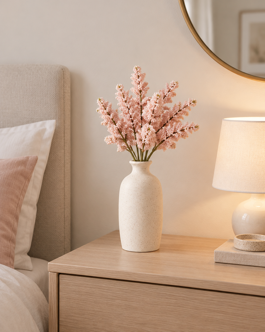 Blush Pink Artificial Lavender Bunch styled in a ceramic vase on a dresser (vase sold separately)
