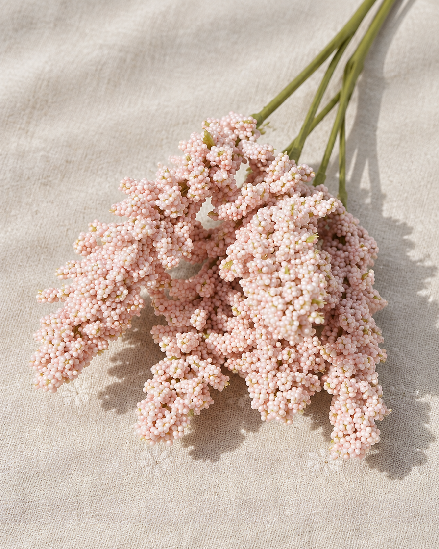 Blush Pink Artificial Lavender Bunch, shown alone on a linen background