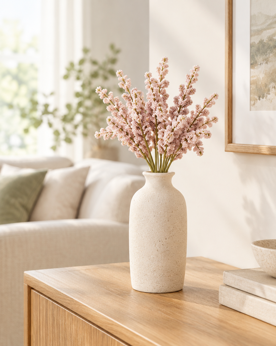 Blush Pink Artificial Lavender Bunch styled in a ceramic vase on a console table (vase sold separately)