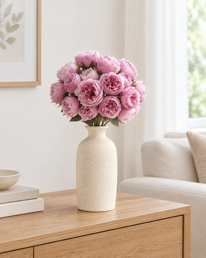 Pink Artificial Peony Bunch styled in a ceramic vase on a console table (vase sold separately)