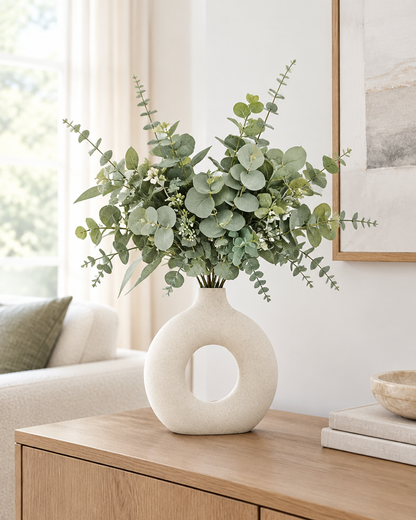 Green Artificial Eucalyptus Bunch styled in a ceramic vase on a console table (vase sold separately)