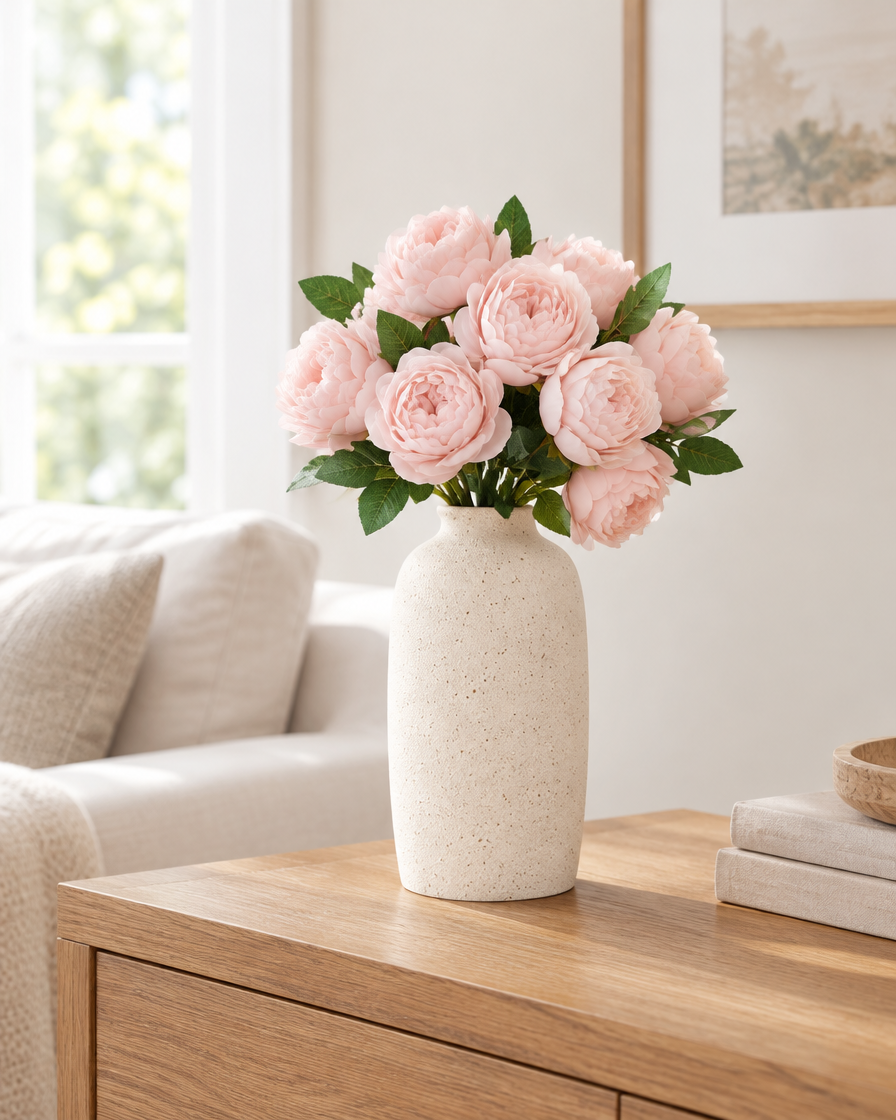 Soft Pink Artificial Rose Bunch styled in a ceramic vase on a console table (vase sold separately)
