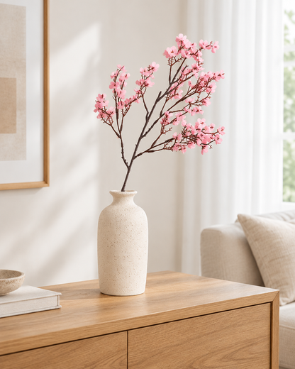 Pink Artificial Blossom Branch styled in a ceramic vase on a console table (vase sold separately)