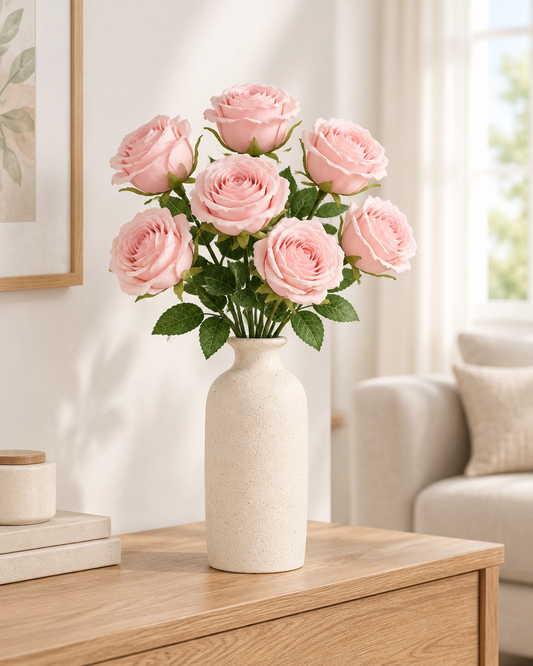 Pale Pink Artificial Rose Bouquet styled in a ceramic vase on a console table (vase sold separately)