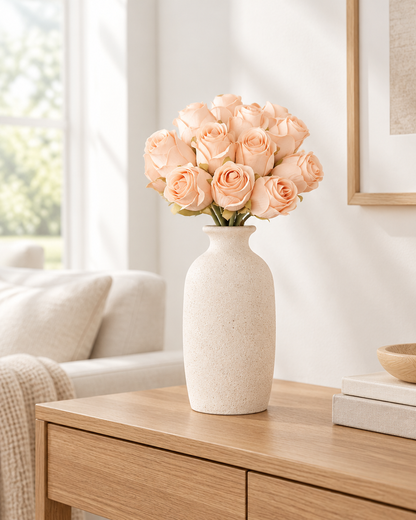 Peach Artificial Rosebud Bouquet styled in a ceramic vase on a console table (vase sold separately)