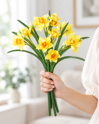 Yellow Artificial Narcissus Stems held in a hand