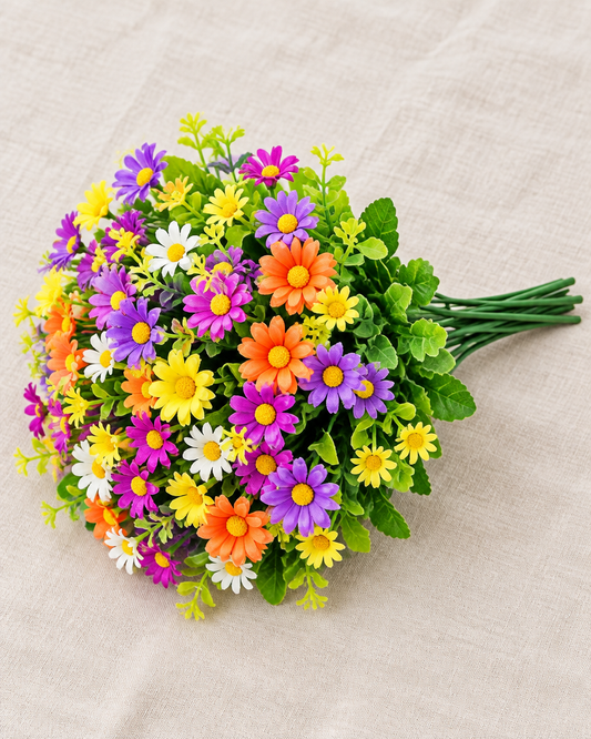 Multicolour Artificial Daisy Bunch, shown alone on a linen background