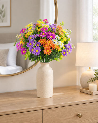 Multicolour Artificial Daisy Bunch styled in a ceramic vase on a dresser (vase sold separately)
