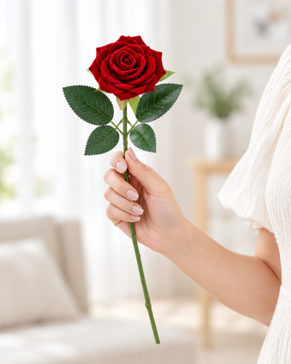 Red Artificial Rose held in a hand