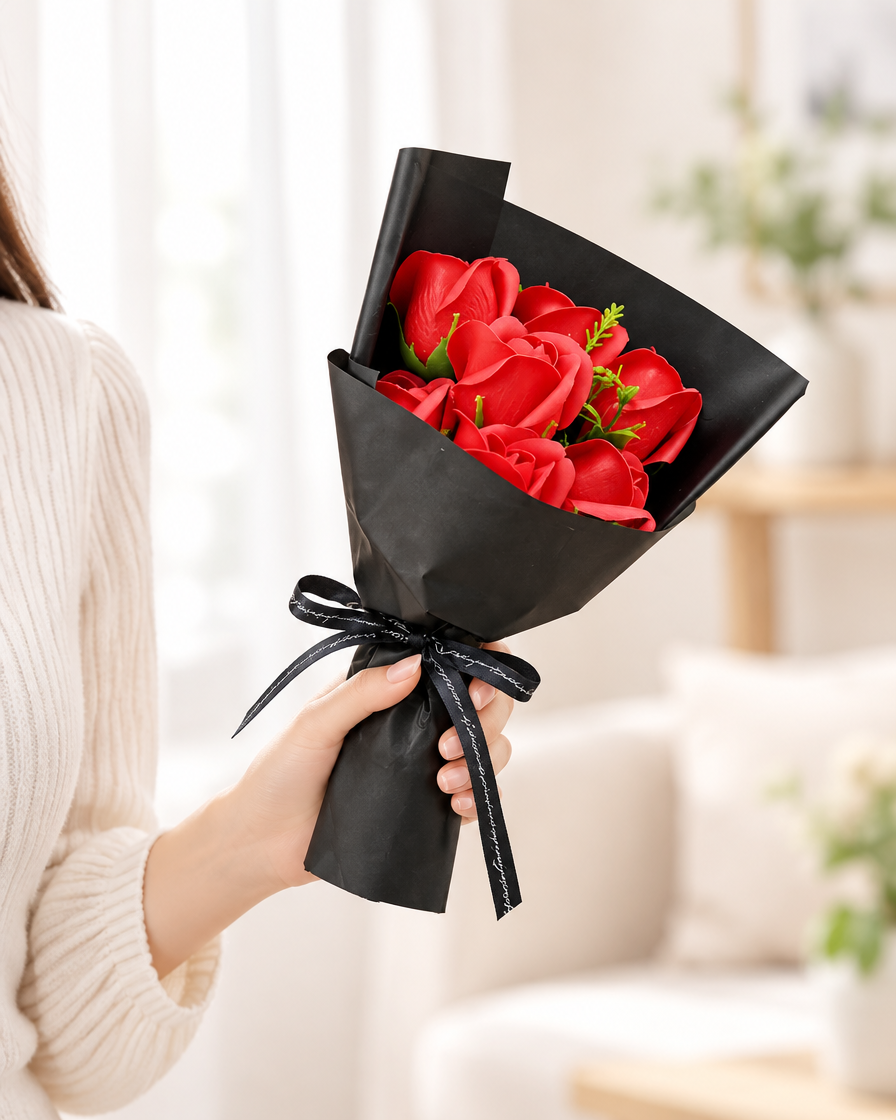 Red Artificial Rose Gift Bouquet held in a hand