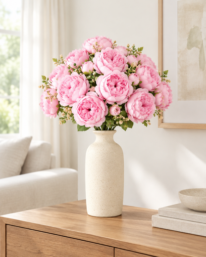 Light Pink Artificial Peony Bouquet styled in a ceramic vase on a console table (vase sold separately)