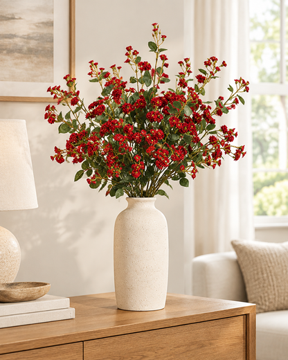 Red Artificial Spray Rose Stems styled in a ceramic vase on a console table (vase sold separately)