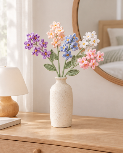 Pastel Mixed Crochet Flower Stems styled in a ceramic vase on a dresser (vase sold separately)