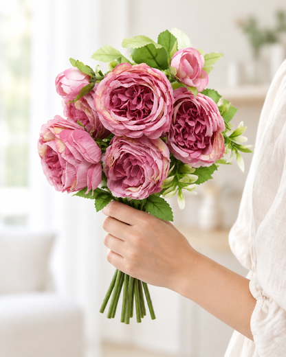 Dusty Pink Artificial Peony Bouquet held in a hand