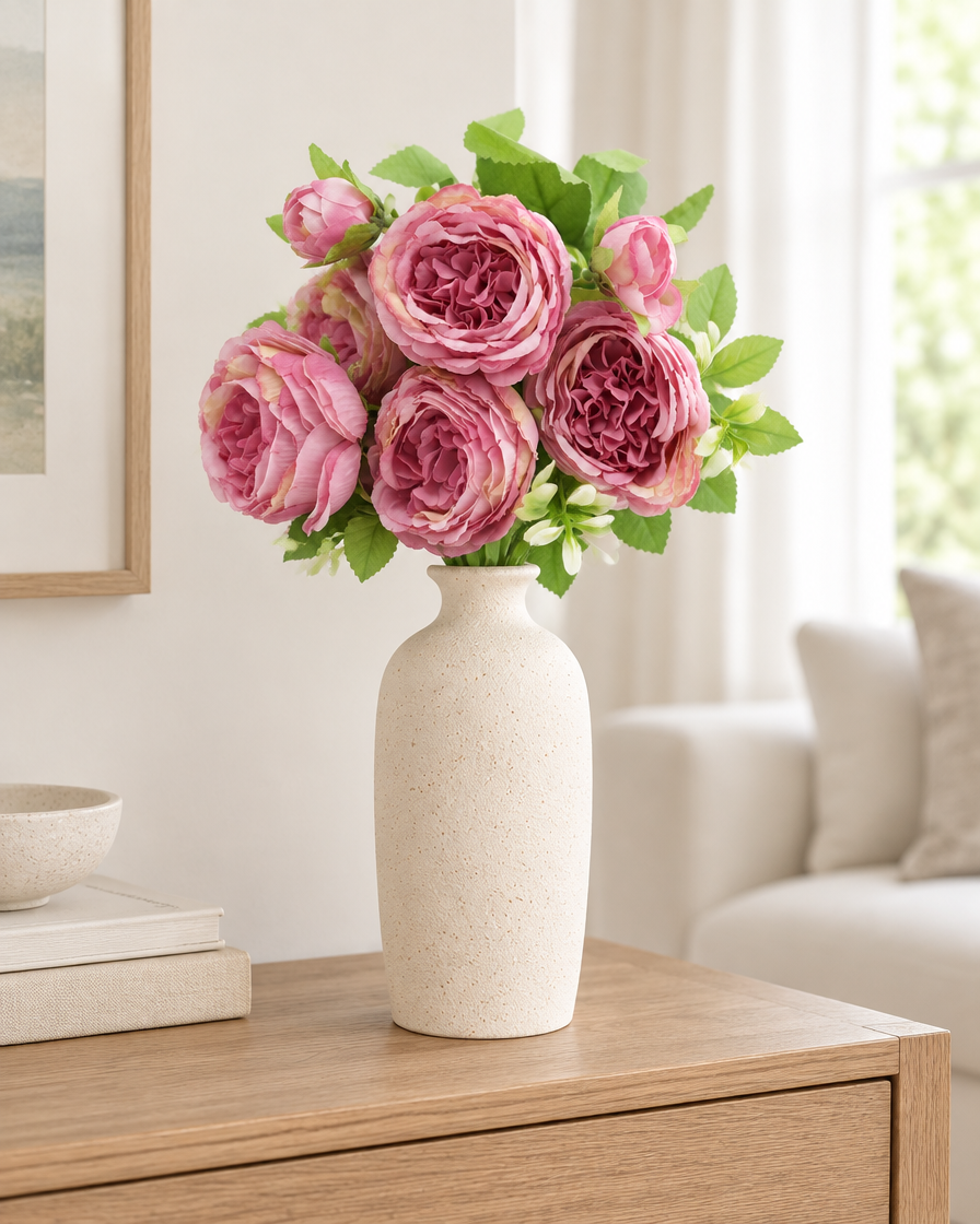 Dusty Pink Artificial Peony Bouquet styled in a ceramic vase on a console table (vase sold separately)