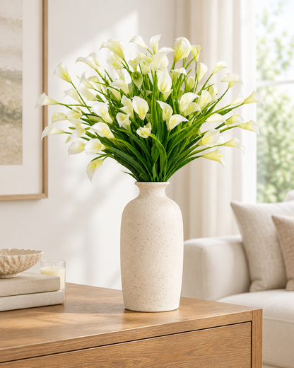 Cream White Artificial Calla Lily Bunch styled in a ceramic vase on a console table (vase sold separately)