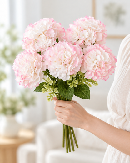 Pink & White Artificial Peony Bunch held in a hand